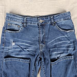 Huitoulu Women’s Size 14 Medium Wash Distressed Skinny Jeans Blue Stretch Denim